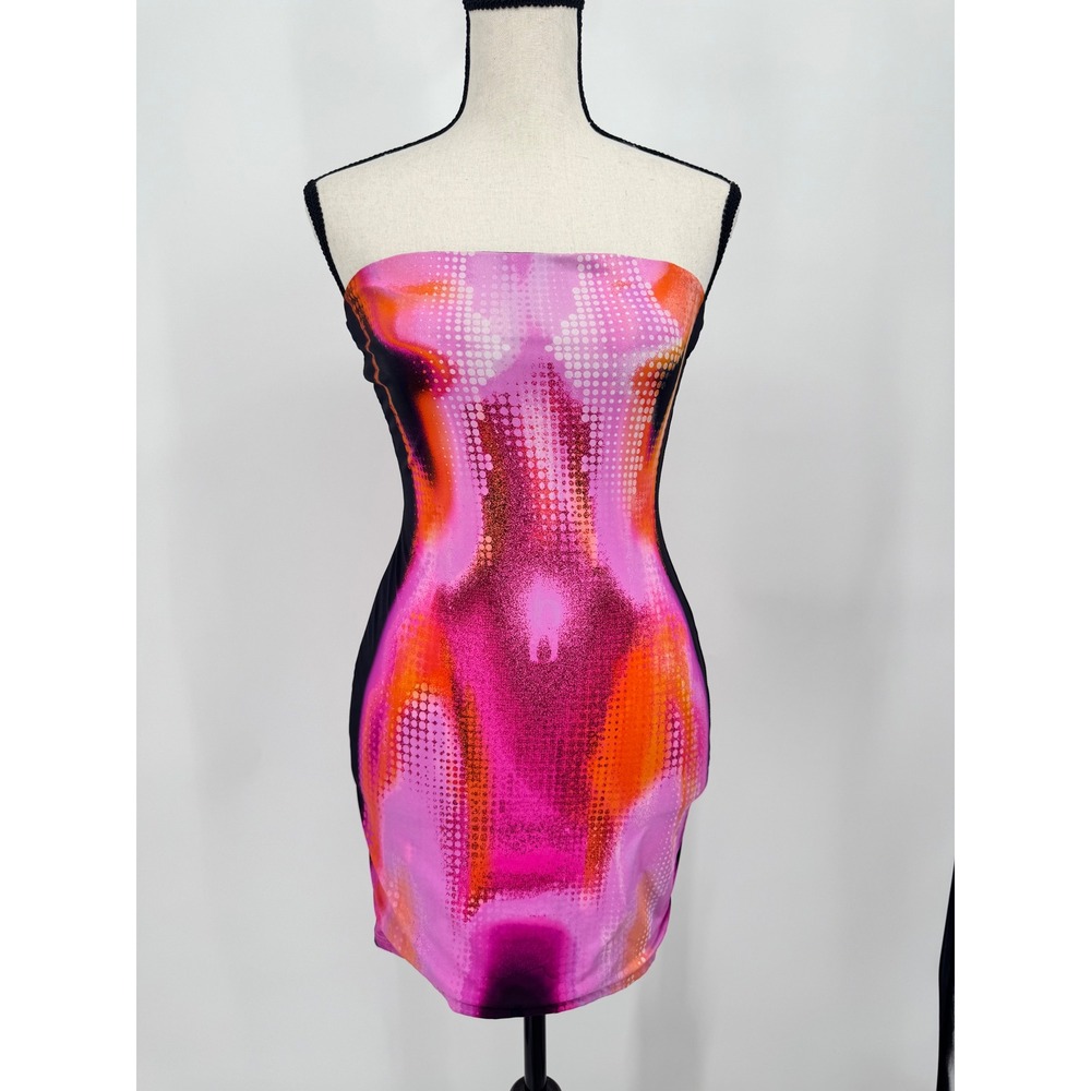 White Fox Tube Dress Womens S Pink Heat Map Graphic Print Strapless Mini